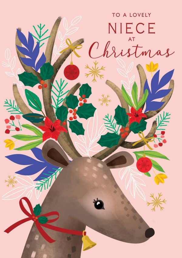 Classic Christmas Card - For Niece - Cute Reindeer created by Laura Darrington Design Ltd.