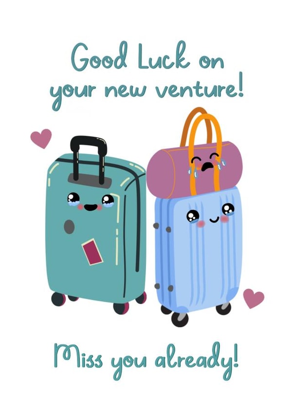Cute Good Luck Miss You Card for a Loved One, Bon Voyage, Travelling created by Sassy Scribbles UK