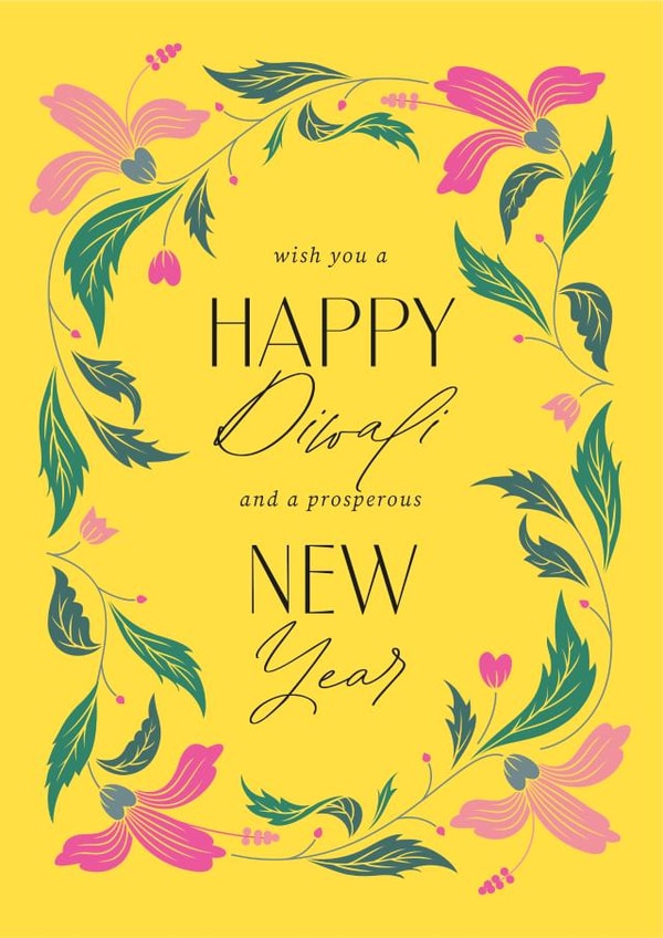 Floral Diwali Card - Hibiscus Flower Frame - Prosperous New Year created by letterfix