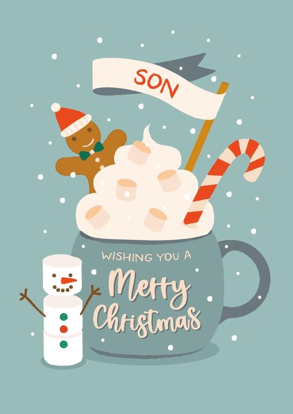 Cute Christmas Card - For Son - Hot Chocolate created by The Pattern Press