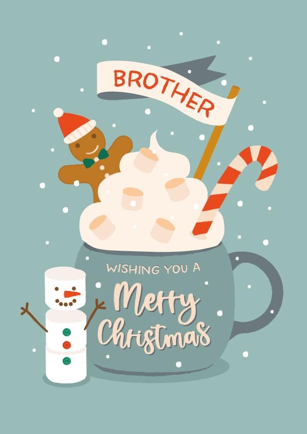 Cute Christmas Card - For Brother - Hot Chocolate created by The Pattern Press