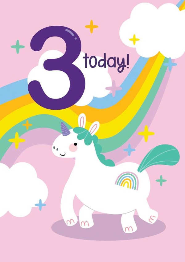 Cute Birthday Card - 3rd - Unicorn - Rainbow created by Jessica Rachel Sharp