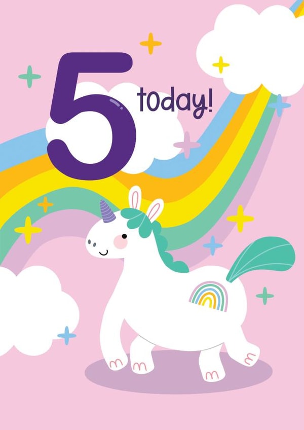Cute Birthday Card - 5th - Unicorn - Rainbow created by Jessica Rachel Sharp