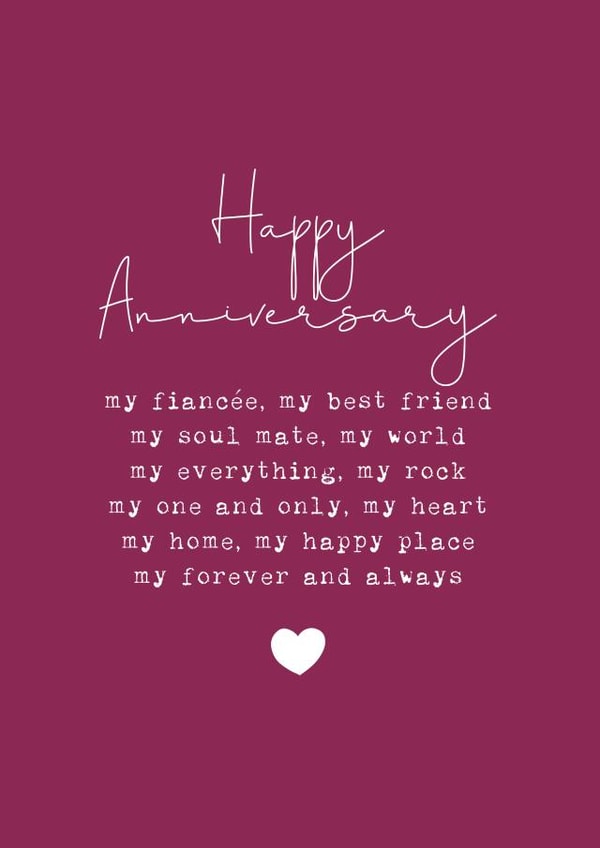 Classic Anniversary Card - For Fiancée - Soul Mate - My World created by Cake For Breakfast