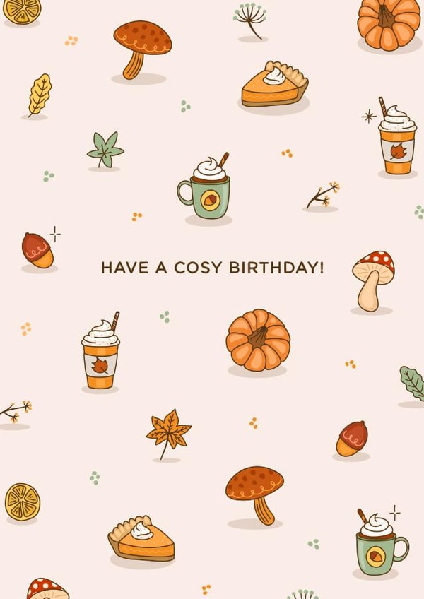 Cute Birthday Card - Cosy - Autumn - Pumpkin - Latte created by Evie Garnett Designs