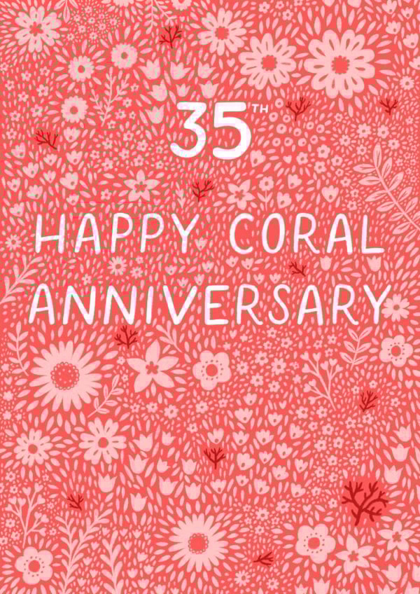 Pretty Anniversary Card - 35th - Coral - Floral created by Pear Tree Press