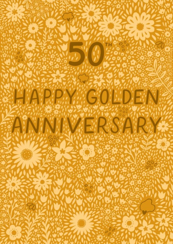 Pretty Anniversary Card - 50th - Golden - Floral created by Pear Tree Press
