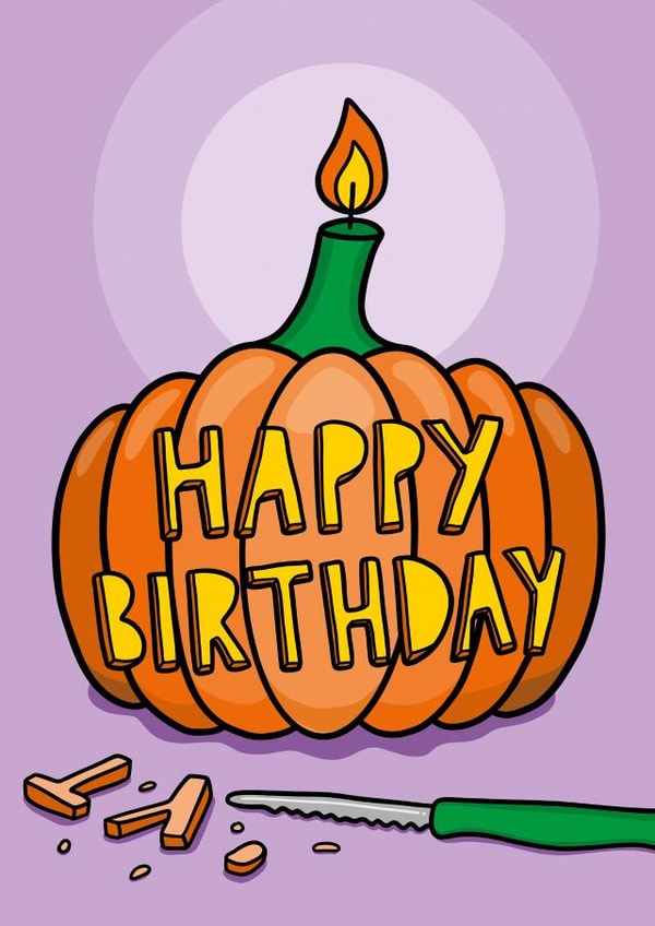 Cute Birthday Card - Pumpkin - October Birthday created by TeePee Creations