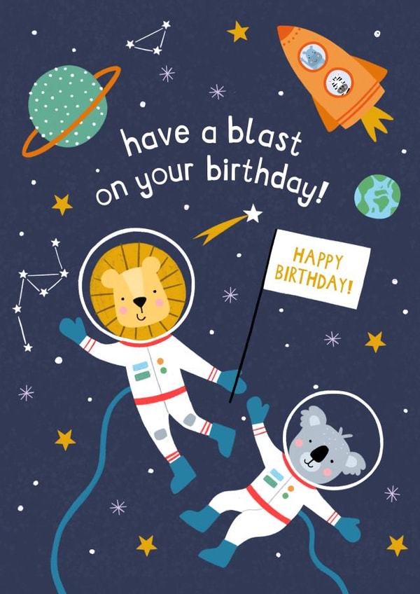 Cute Birthday Card - Space Animals - Astronauts - Have A Blast created by Zoe Spry