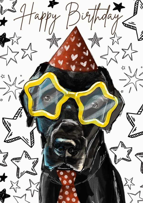 Cute Birthday Card - Dog - Star Sunglasses created by Dotts Yard