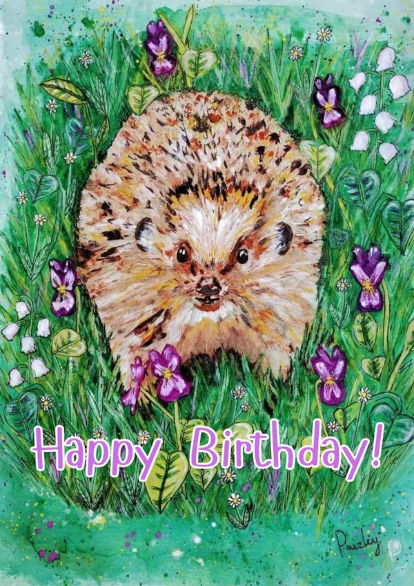 Cute Birthday Card- Hedgehog in Wildflowers- Happy Birthday! created by By Paizley