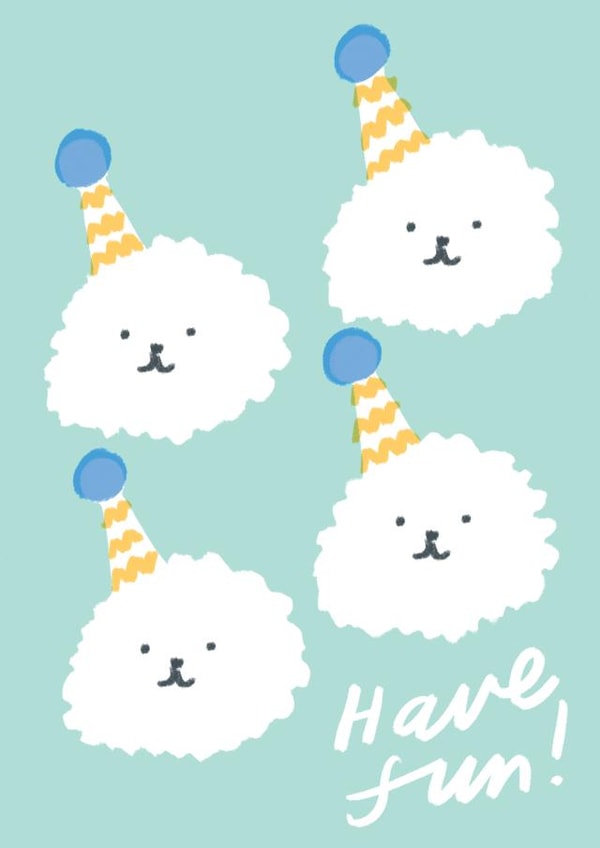 Cute Birthday Card - Fluffy Dogs - Party Hats - Have Fun created by Leanne McBrien