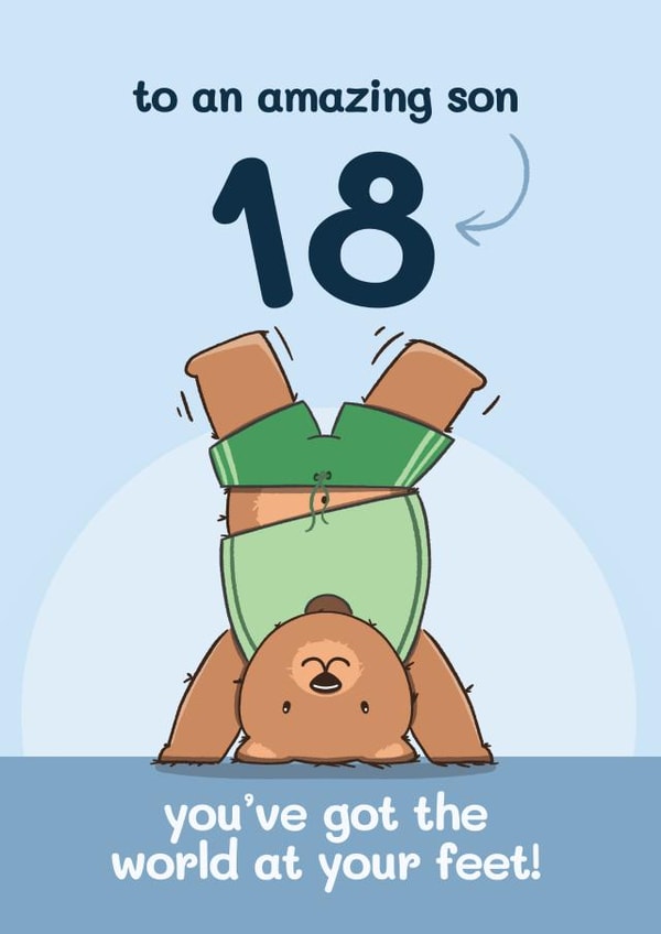 Cute 18th Birthday Card - For Son - Bear created by Bev O'Connor || @oconnordesign