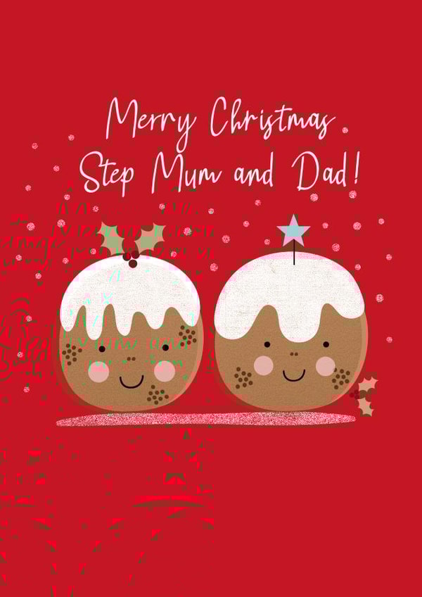 Cute Christmas Card - For Step Mum And Dad - Christmas Puddings created by Sarah Corcoran