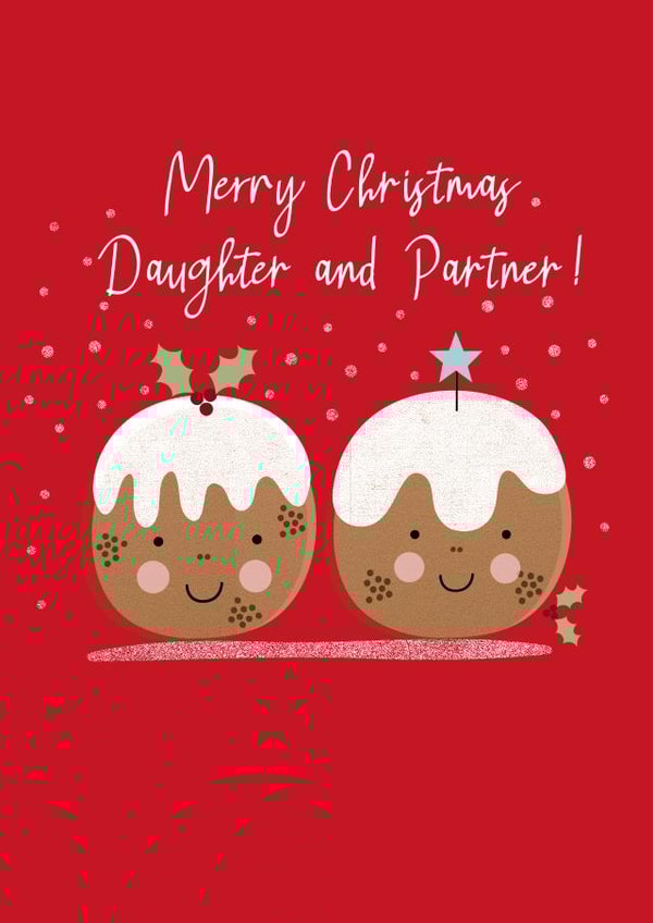 Cute Christmas Card - For Daughter & Partner - Christmas Pudding created by Sarah Corcoran