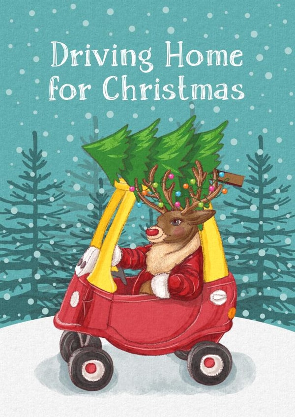 Cute Christmas Card - Driving Home For Christmas - Reindeer created by Atwood & Atwood
