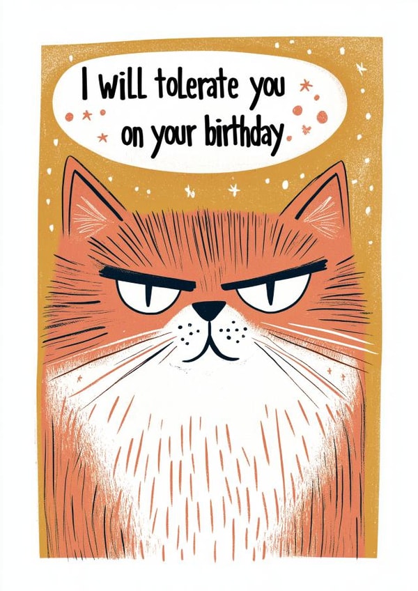 Cute Birthday Card - Grumpy Cat - I Will Tolerate You On Your Birthday created by Koro Cinco