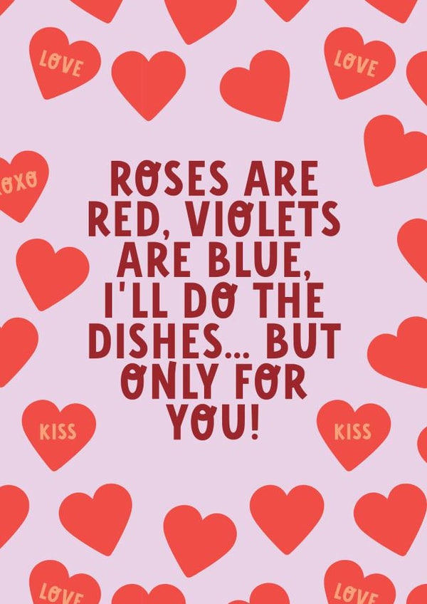 Cute Anniversary/Valentines Day Card - Roses Are Red - Poem created by Catalina Williams