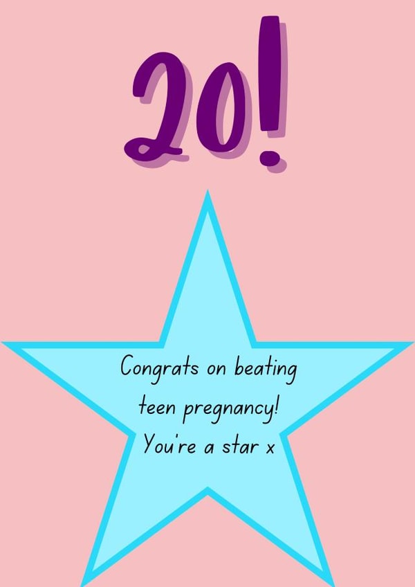 Birthday Card 20 year old girl, best friend, funny, beat teen pregnancy created by Girliepop Creations