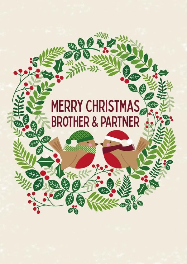 Cute Christmas Card - For Brother & Partner - Robins created by Sarah Corcoran