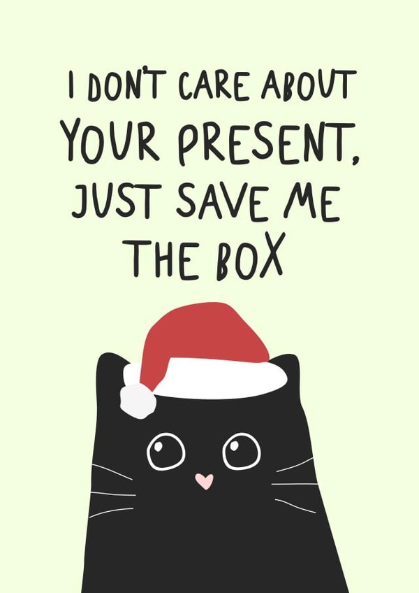 Cute Christmas Card - Save Me The Box - Cat created by @hollielonglanddesigns