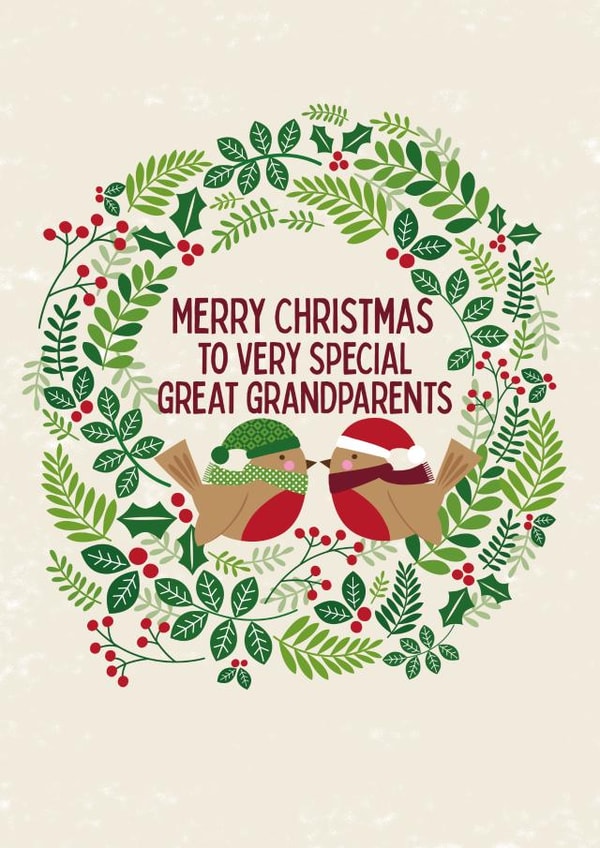 Cute Christmas Card - For Great Grandparents - Robins created by Sarah Corcoran 