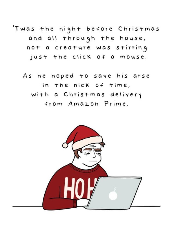 Funny Christmas Card - Last Minute Shopping - Amazon Prime created by Hey Bungalow Designs