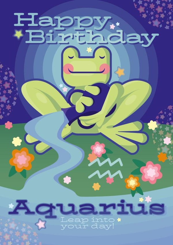 Cute Birthday Card - Frog - Aquarius created by Ellie MH Designs