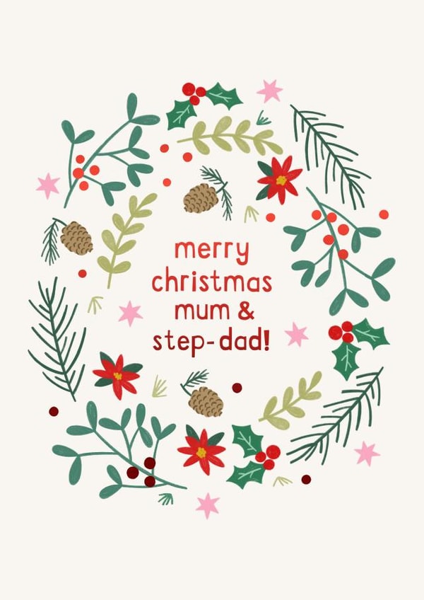 Cute Christmas Card - For Mum & Step-Dad - Holly created by Zoe Spry
