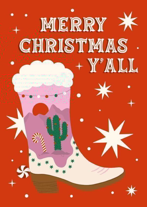 Modern Christmas Card - Cowboy Boots - Merry Christmas Y'all created by @tikkled.pink
