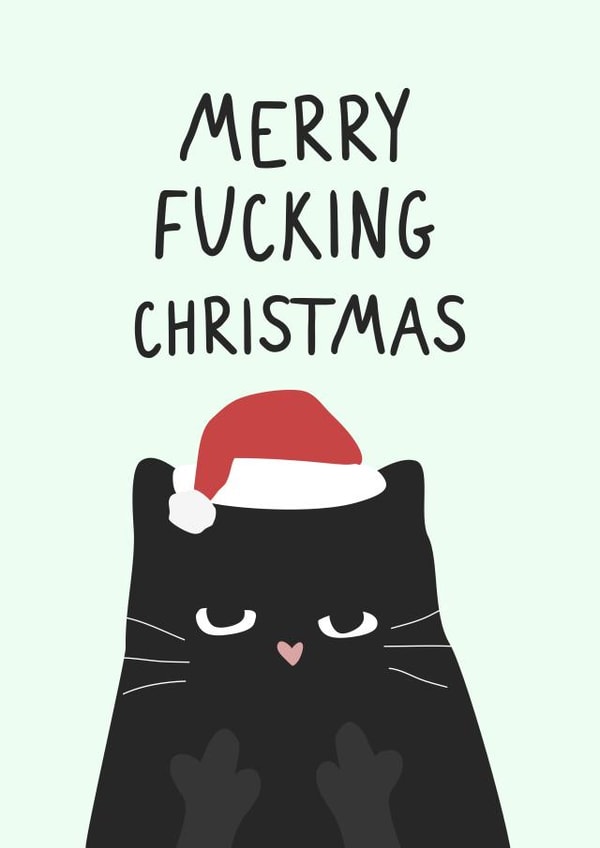 Funny Christmas Card - Merry Fucking Christmas - Cat created by @hollielonglanddesigns