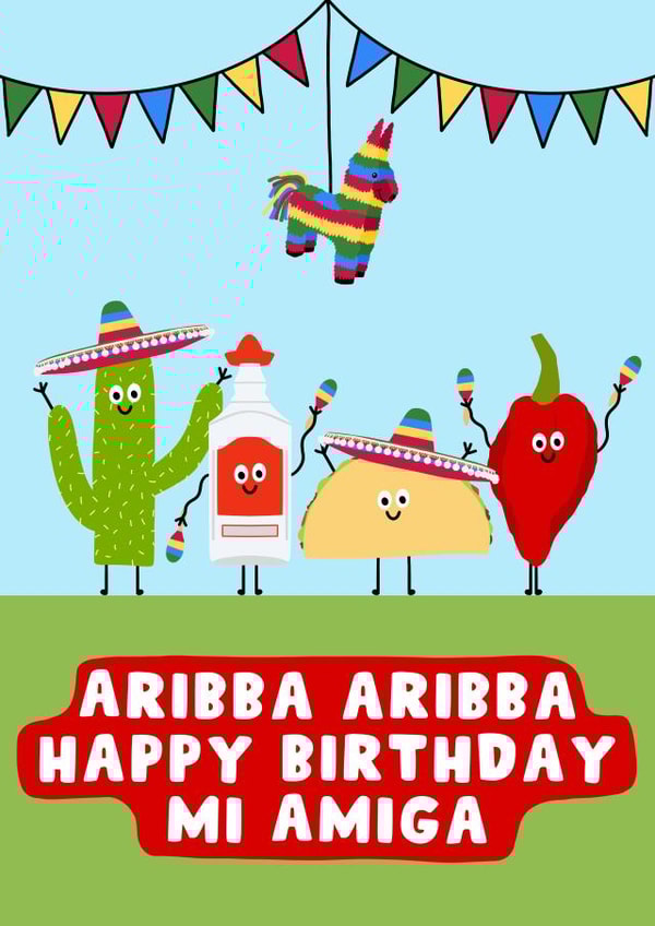 Funny Birthday Card - Mexican Party - Cute Food - For Friend created by Pink Peach Cards