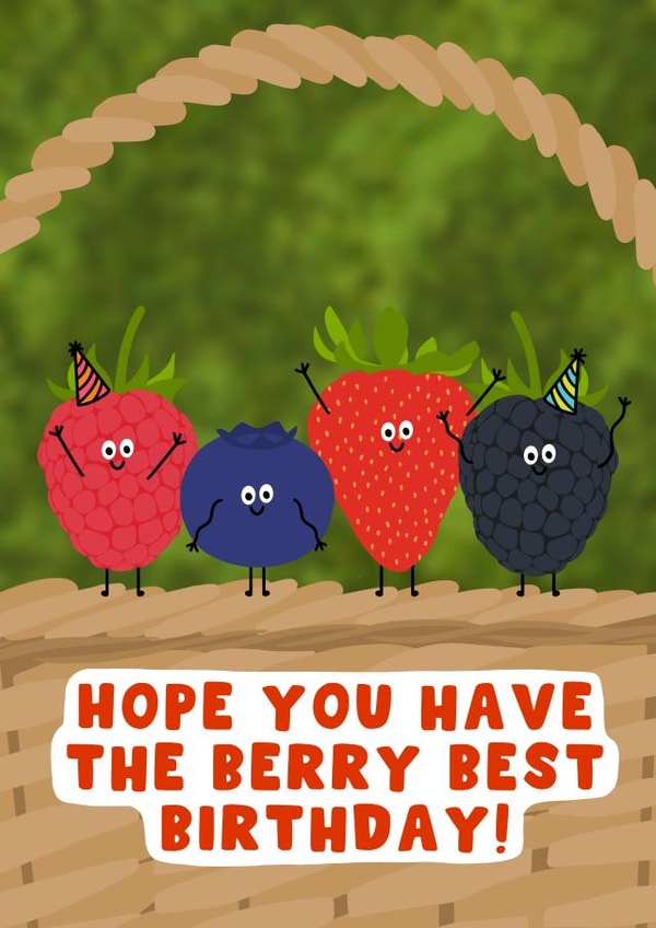 Funny Birthday Card - Berry Best Birthday - Berries - Pun created by Pink Peach Cards