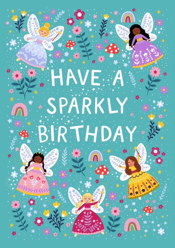 Cute Birthday Card - Fairies - Sparkly Birthday created by Pear Tree Press