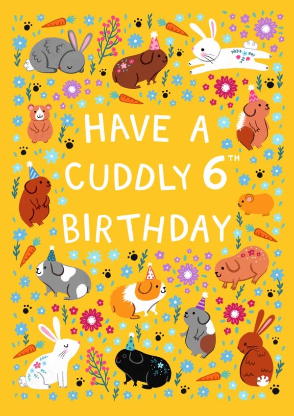Cute Birthday Card - 6th Birthday - Cuddly Pets created by Pear Tree Press