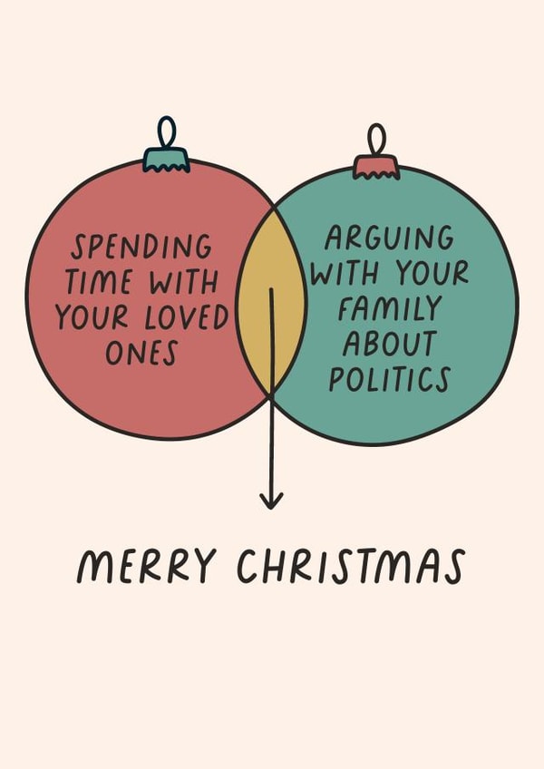 Funny Christmas Card - Venn Bauble - Loved Ones & Politics created by Sarah Harding