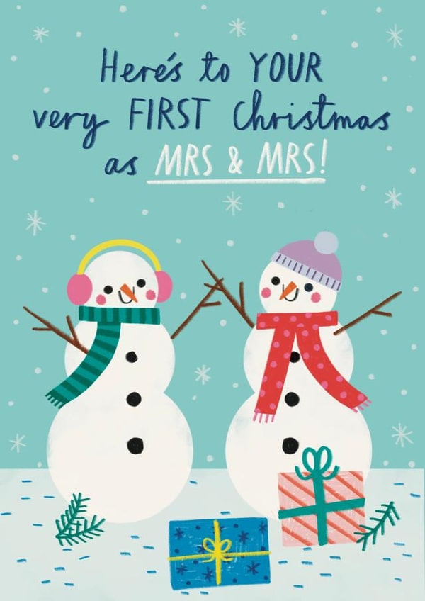 Cute Christmas Card - Snowmen - First Christmas As Mrs & Mrs created by Alice Mole Illustration