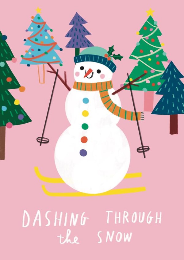 Cute Christmas Card - Dashing Through The Snow - Snowman created by Alice Mole Illustration