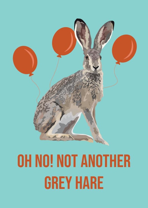 Funny Birthday Card - Not Another Grey Hare - Rabbit created by BB Designs