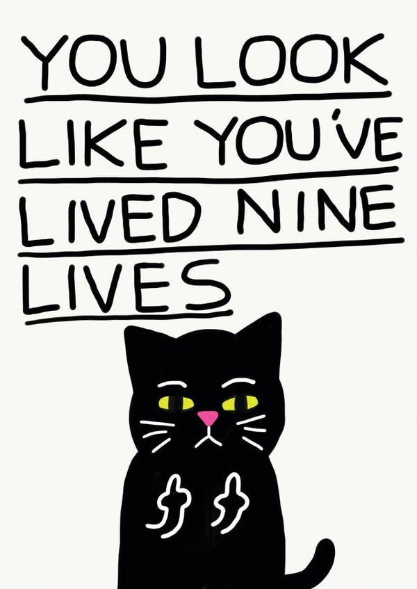Funny Birthday Card - Getting Older - Look Like You've Lived Nine Lives created by JOLLY AWESOME