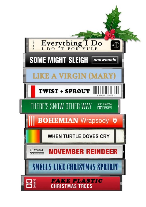 Funny Christmas Card - Cassette Tapes - Song Puns created by Of Life & Lemons Ltd.