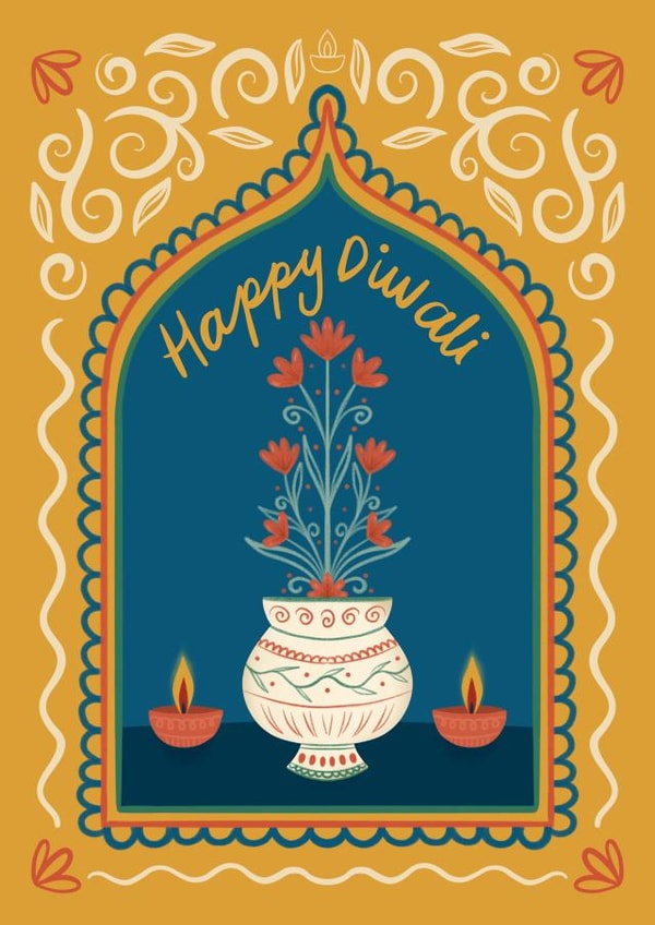 Pretty Diwali Card - Diya Lantern - Hindu - Festival Of Lights created by Kamiya Chirodian