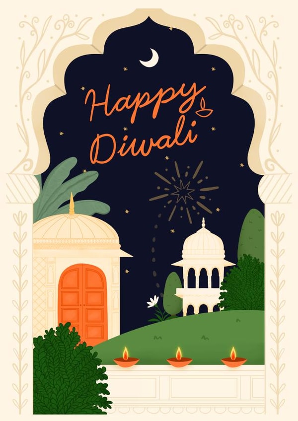 Pretty Diwali Card - Indian Garden - Hindu - Festival Of Lights created by Kamiya Chirodian