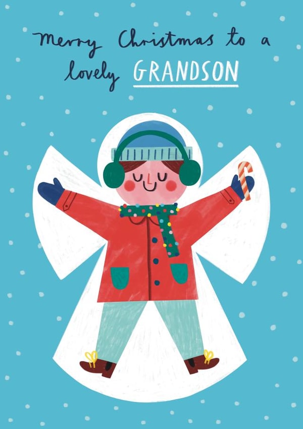 Cute Christmas Card - For Grandson - Snow Angel created by Alice Mole Illustration