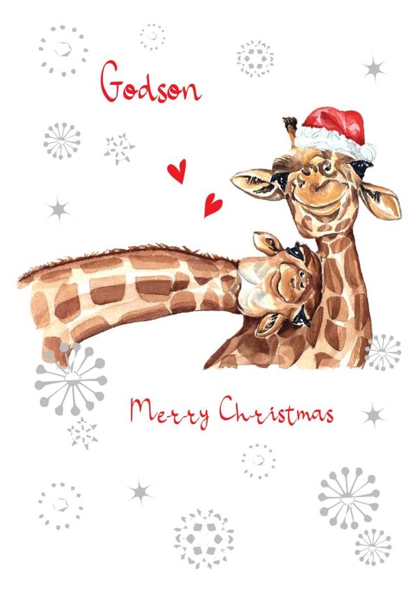 Cute Christmas Card - For Godson - Cuddling Giraffes created by SABIVO Design by Sabina