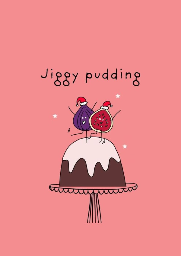 Cute Christmas Card - Jiggy Pudding - Pun created by original fox designs