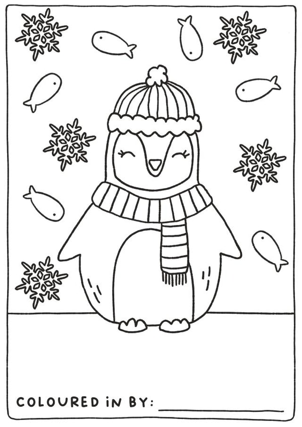 Cute Christmas Card - Colour Your Own Christmas Card - Penguin created by Sarah Draws and Makes