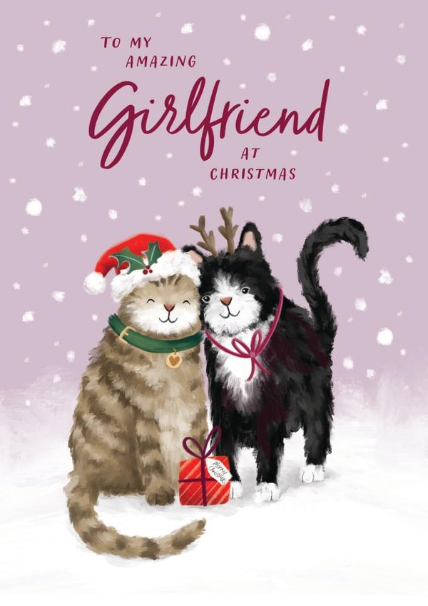 Cute Christmas Card - For Girlfriend - Cats created by Debbie Daley Illustrations