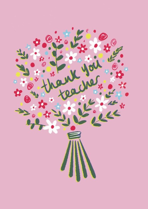 Pretty Thank You Teacher Card - Flowers - Illustration created by Emma Enticknap