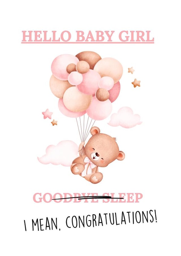 Cute New Baby Girl Card for Parents - Funny - New Mummy - New Daddy - Teddy Bear created by Delicate Point of View